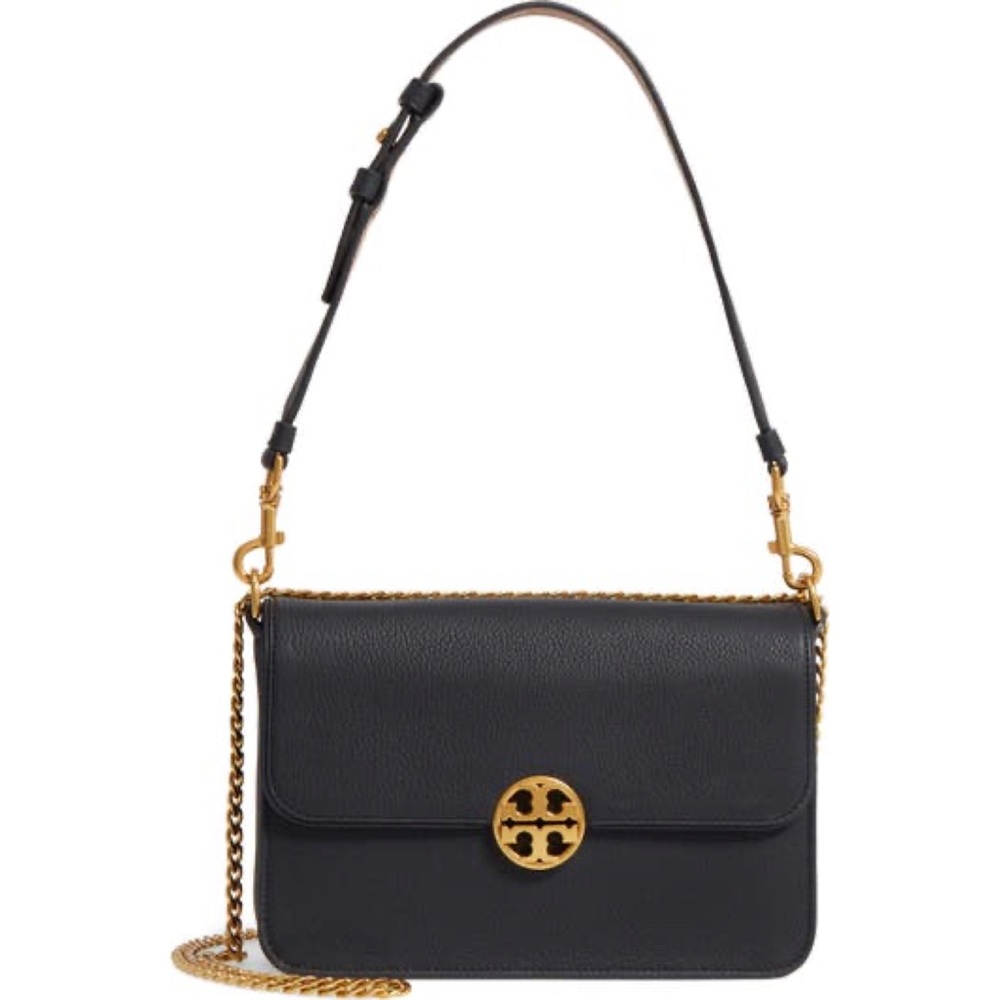 Tory Burch Black Leather Crossbody with Gold Logo